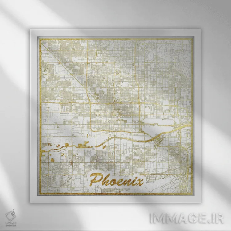 تابلو نقشه شهری با ورق طلای فینیکس اثر هوبرت روگوسکی - نمای قابدار سفید