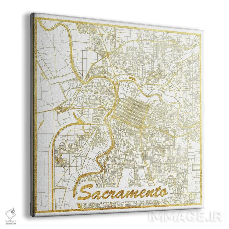 تابلو نقشه طرح شهری با برگ طلا ساکرامنتو اثر هوبرت روگوسکی - نمای پرسپکتیو محصول