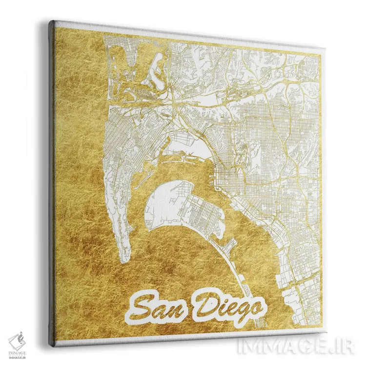 تابلو نقشه طرح شهری با برگ طلا سن دیگو اثر هوبرت روگوسکی - نمای پرسپکتیو محصول