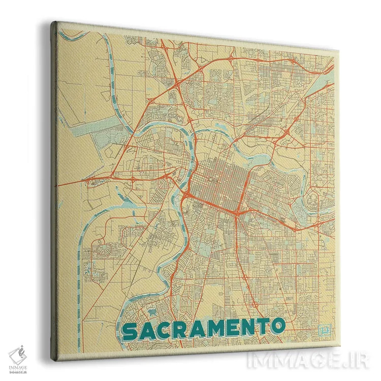 تابلو نقشه طرح شهری رترو ساکرامنتو اثر هوبرت روگوسکی - نمای پرسپکتیو محصول