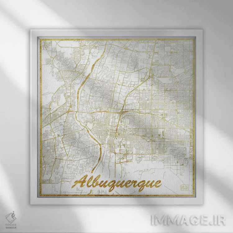 تابلو نقشه طرح شهری با برگ طلا آلبوکرکی اثر هوبرت روگوسکی - نمای قابدار سفید