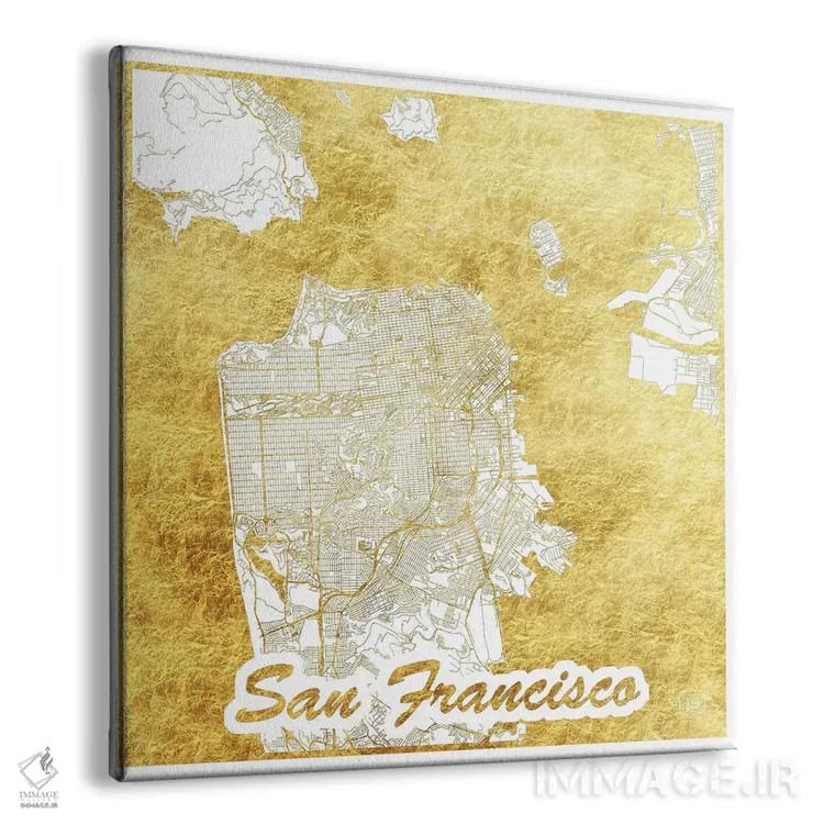 تابلو نقشه طرح شهری با برگ طلا سان فرانسیسکو اثر هوبرت روگوسکی - نمای پرسپکتیو محصول