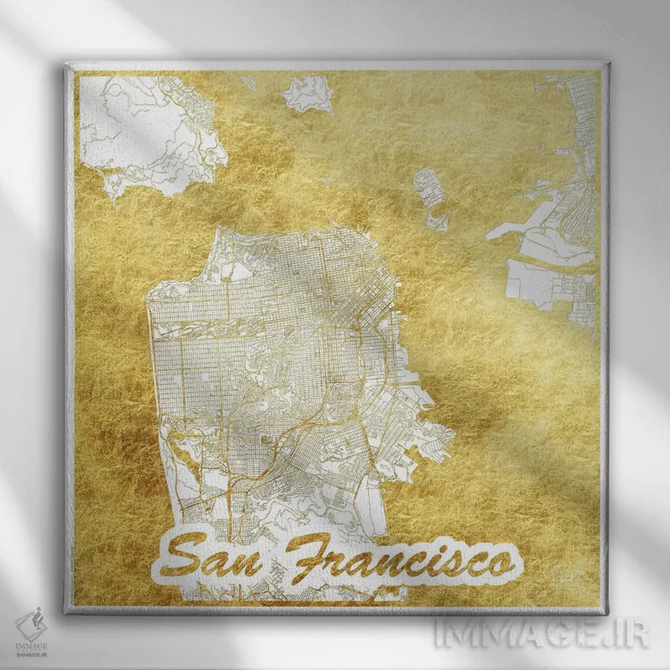 تابلو نقشه طرح شهری با برگ طلا سان فرانسیسکو اثر هوبرت روگوسکی - نمای روبهرو روی دیوار