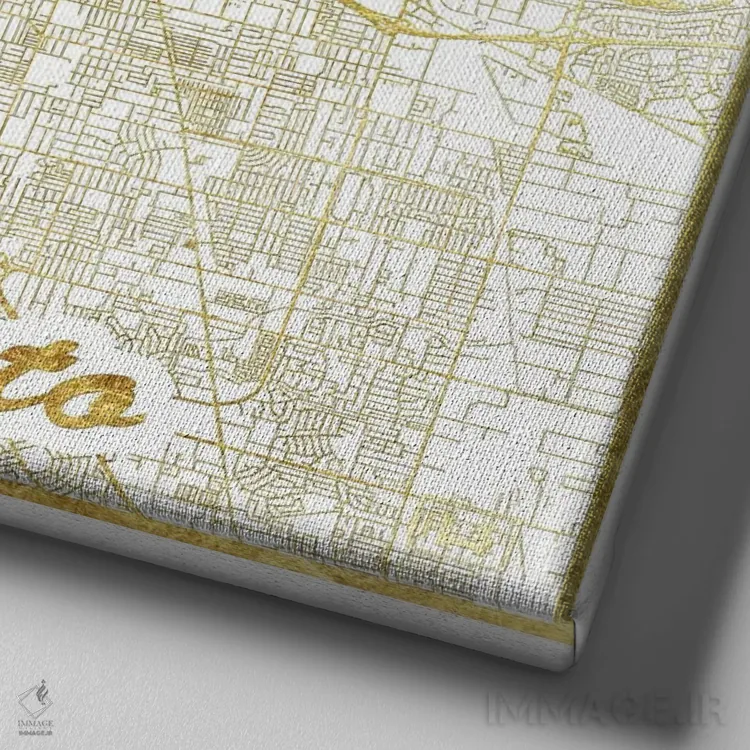 تابلو نقشه طرح شهری با برگ طلا ساکرامنتو اثر هوبرت روگوسکی - نمای نزدیک بافت بوم