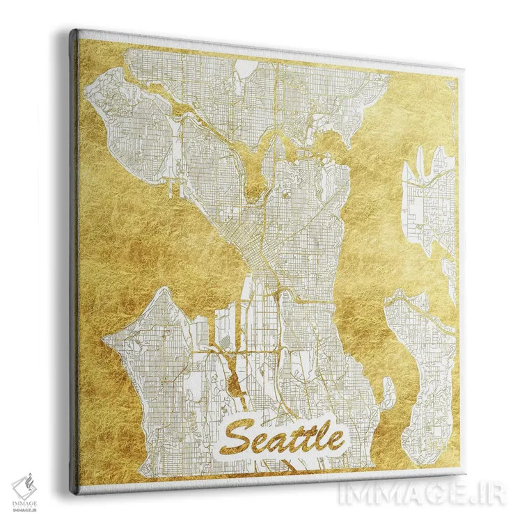 تابلو نقشه طرح شهری با برگ طلا سیاتل اثر هوبرت روگوسکی - نمای پرسپکتیو محصول
