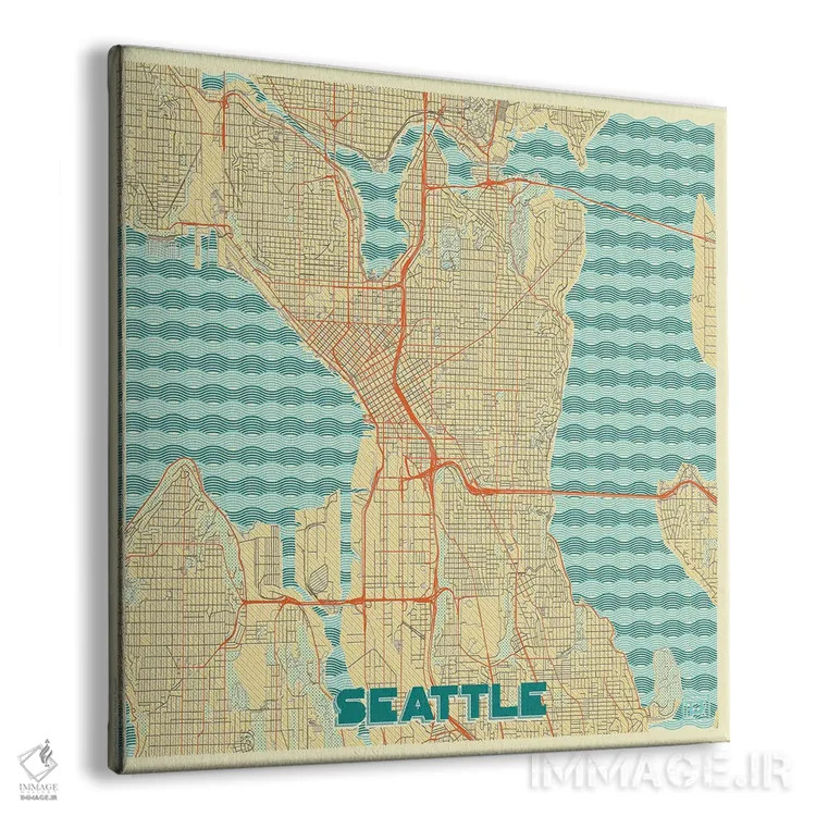 تابلو نقشه طرح شهری رترو سیاتل اثر هوبرت روگوسکی - نمای پرسپکتیو محصول