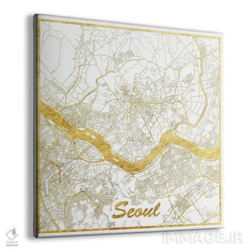 تابلو نقشه طرح شهری با برگ طلا سئول اثر هوبرت روگوسکی - نمای پرسپکتیو محصول
