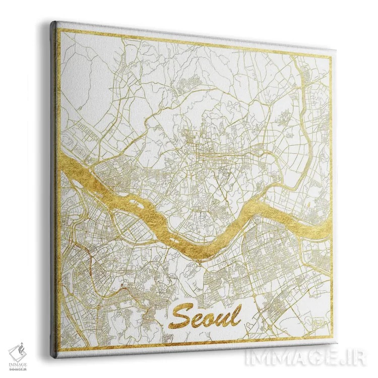 تابلو نقشه طرح شهری با برگ طلا سئول اثر هوبرت روگوسکی - نمای پرسپکتیو محصول