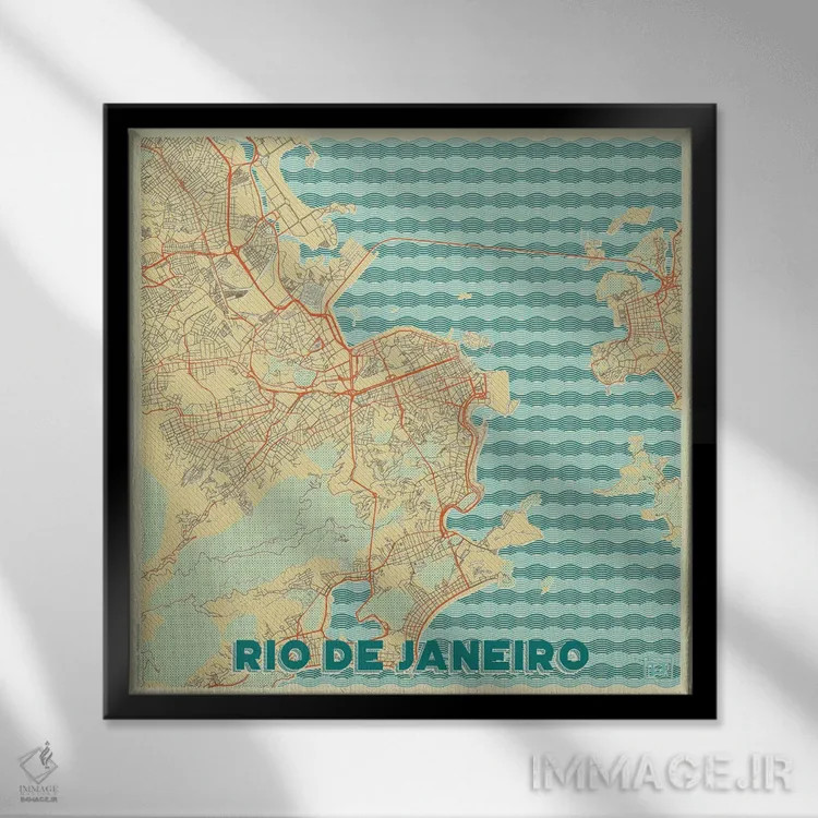 تابلو نقشه طرح شهری رترو ریو دو ژانیرو اثر هوبرت روگوسکی - نمای قابدار مشکی