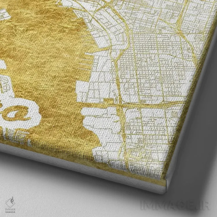 تابلو نقشه طرح شهری با برگ طلا سن دیگو اثر هوبرت روگوسکی - نمای نزدیک بافت بوم