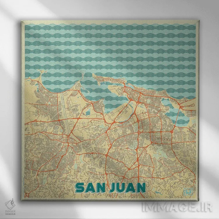 تابلو نقشه طرح شهری رترو سن خوآن اثر هوبرت روگوسکی - نمای روبهرو روی دیوار