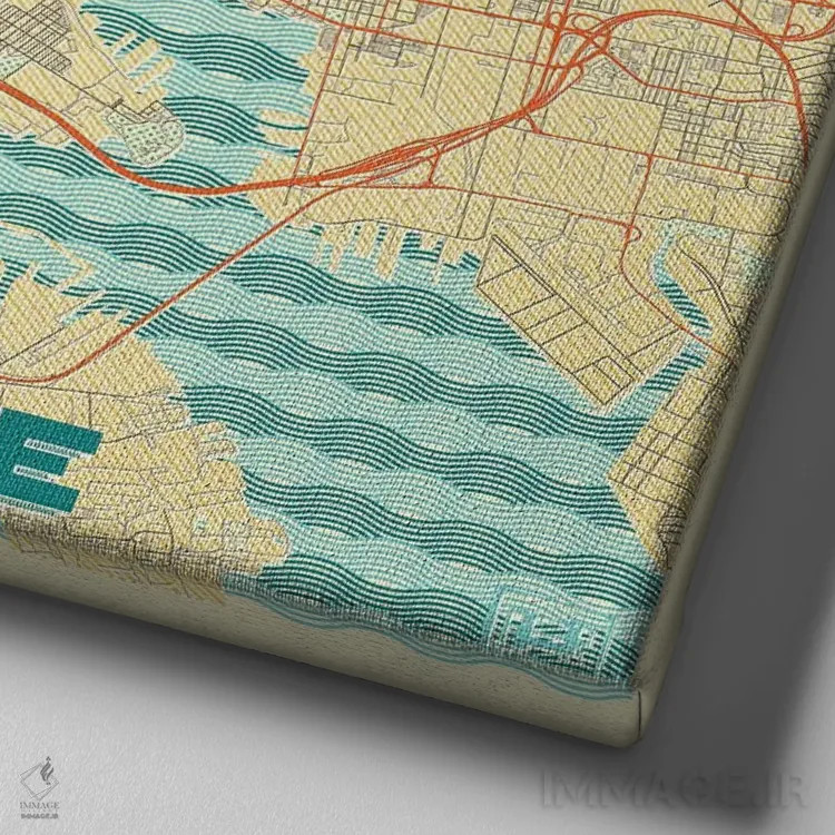 تابلو نقشه طرح شهری رترو بالتیمور اثر هوبرت روگوسکی - نمای نزدیک بافت بوم