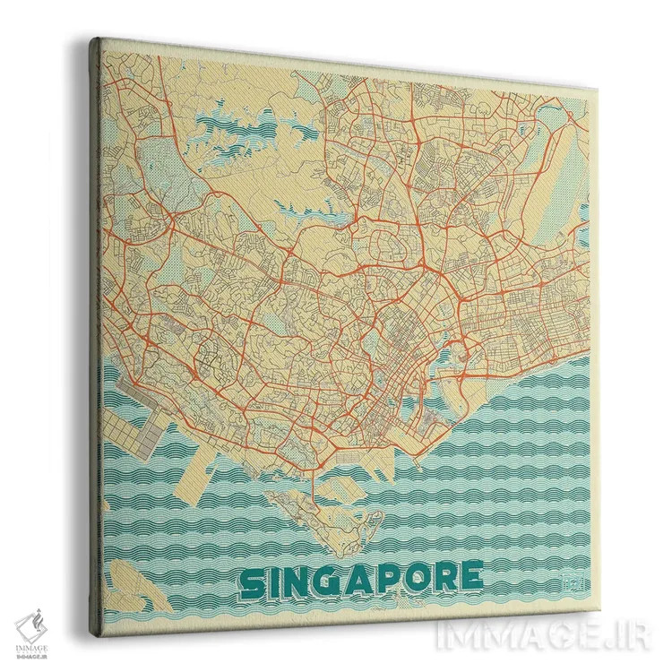 تابلو نقشه طرح شهری رترو سنگاپور اثر هوبرت روگوسکی - نمای پرسپکتیو محصول