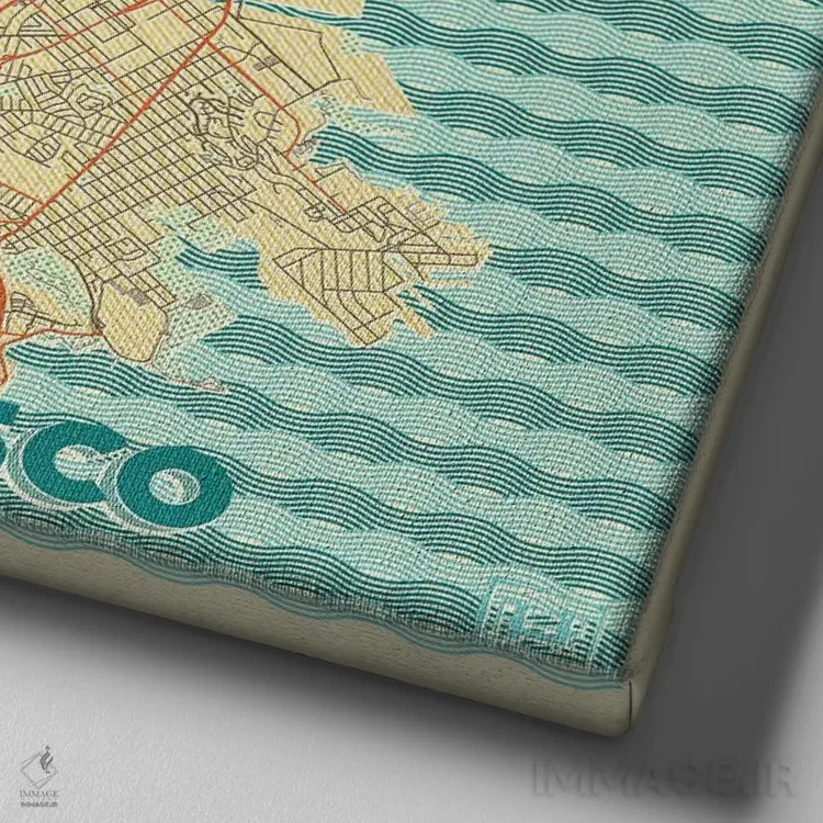 تابلو نقشه طرح شهری رترو سان فرانسیسکو اثر هوبرت روگوسکی - نمای نزدیک بافت بوم