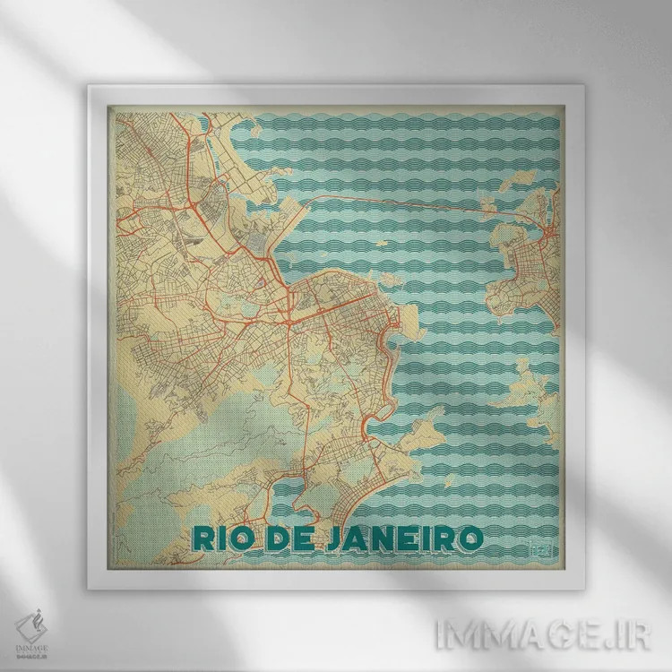 تابلو نقشه طرح شهری رترو ریو دو ژانیرو اثر هوبرت روگوسکی - نمای قابدار سفید