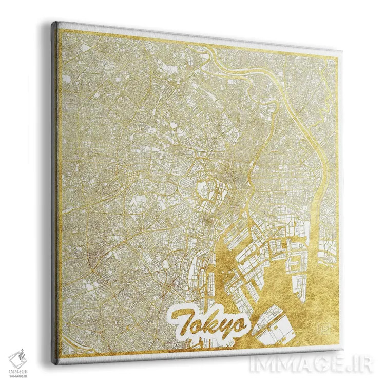 تابلو نقشه طرح شهری با برگ طلا توکیو اثر هوبرت روگوسکی - نمای پرسپکتیو محصول