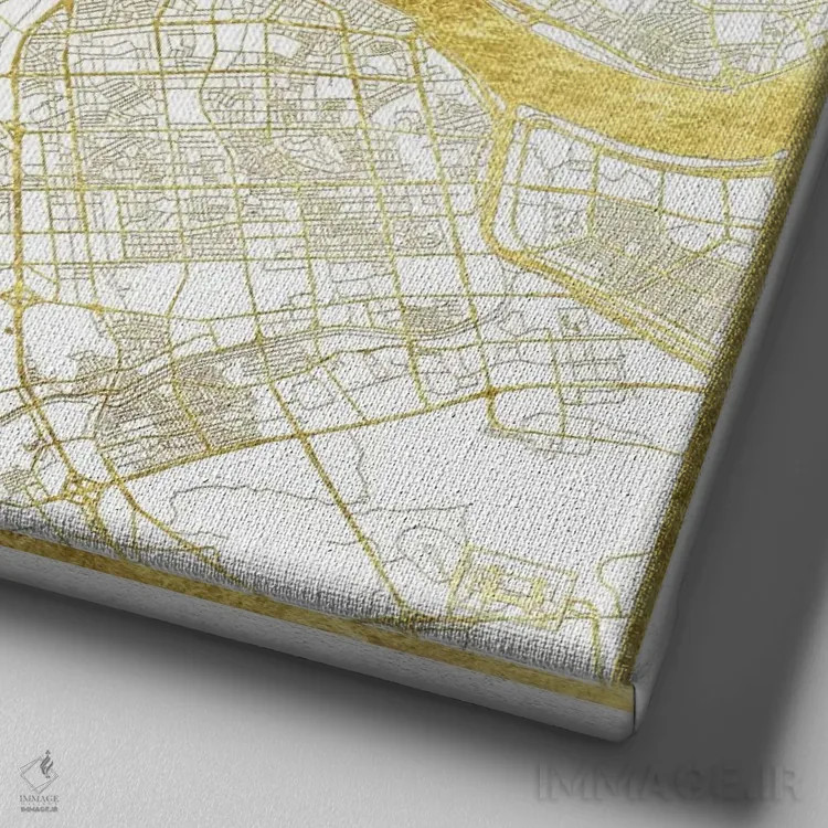 تابلو نقشه طرح شهری با برگ طلا سئول اثر هوبرت روگوسکی - نمای نزدیک بافت بوم
