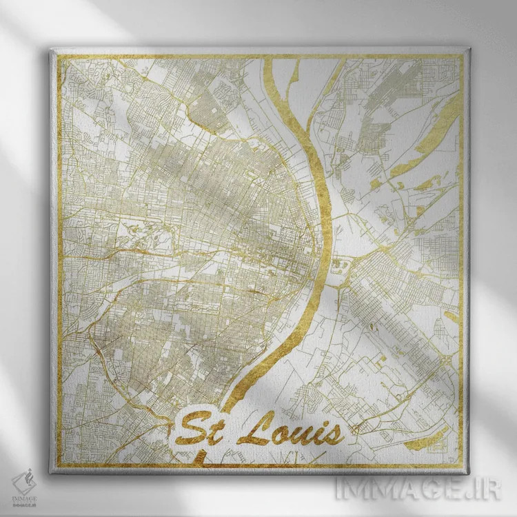تابلو نقشه طرح شهری با برگ طلا سنت لوئیس اثر هوبرت روگوسکی - نمای روبهرو روی دیوار