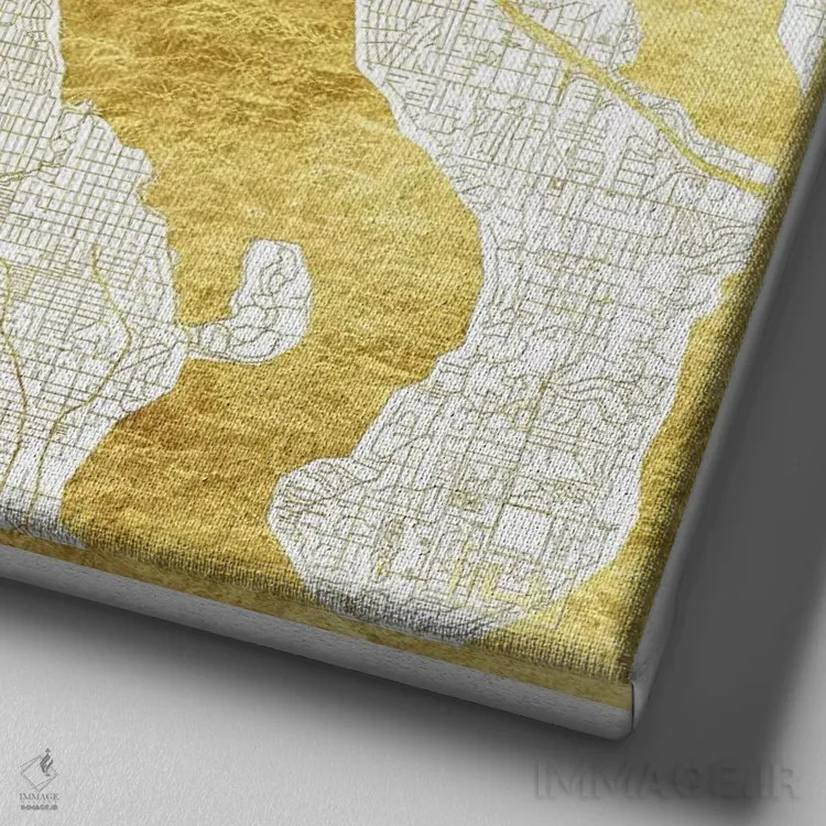 تابلو نقشه طرح شهری با برگ طلا سیاتل اثر هوبرت روگوسکی - نمای نزدیک بافت بوم