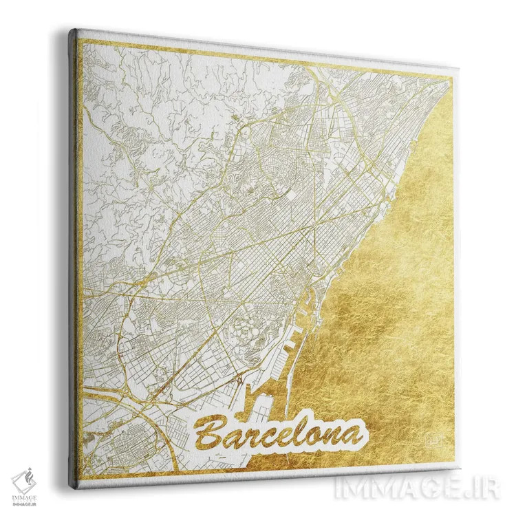 تابلو نقشه طرح شهری با برگ طلا بارسلونا اثر هوبرت روگوسکی - نمای پرسپکتیو محصول