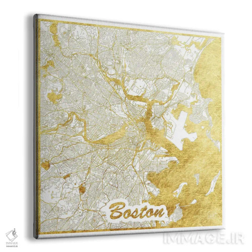 تابلو نقشه طرح شهری با برگ طلا بوستون اثر هوبرت روگوسکی - نمای پرسپکتیو محصول