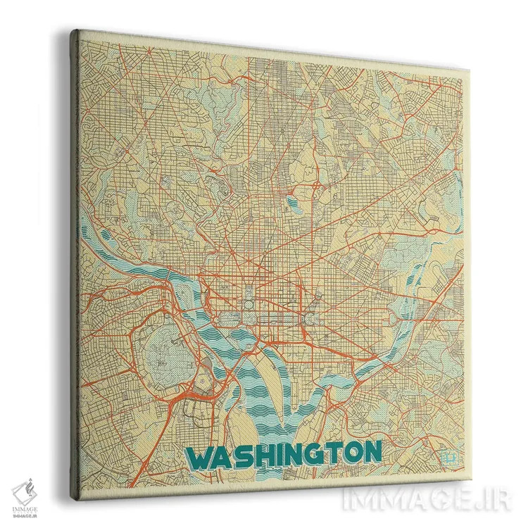 تابلو D.C. Retro Urban Blueprint Map,نقشه طرح شهری رترو واشینگتن دیسی اثر هوبرت روگوسکی - نمای پرسپکتیو محصول