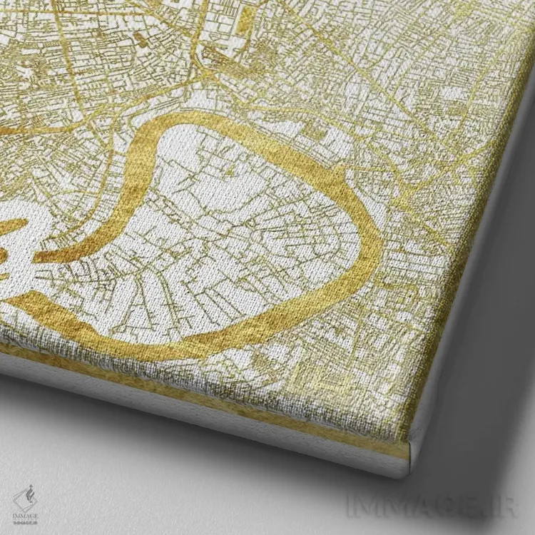 تابلو نقشه طرح شهری با برگ طلا بانکوک اثر هوبرت روگوسکی - نمای نزدیک بافت بوم