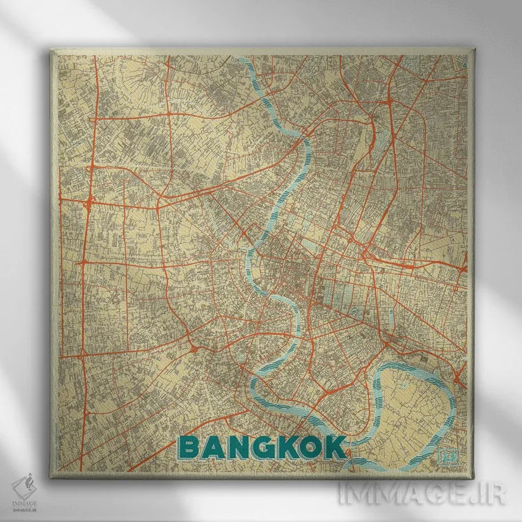 تابلو نقشه طرح شهری رترو بانکوک اثر هوبرت روگوسکی - نمای روبهرو روی دیوار