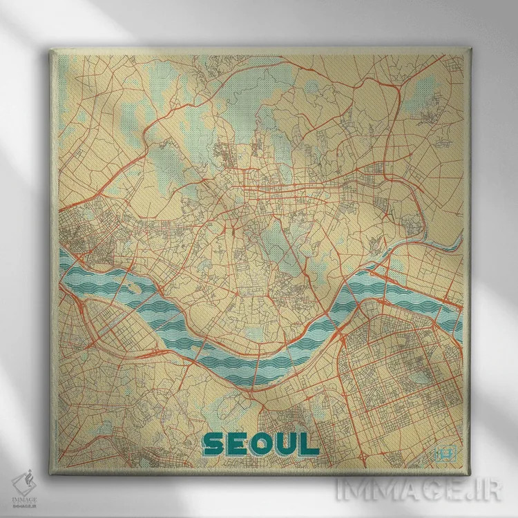 تابلو نقشه طرح شهری رترو سئول اثر هوبرت روگوسکی - نمای روبهرو روی دیوار