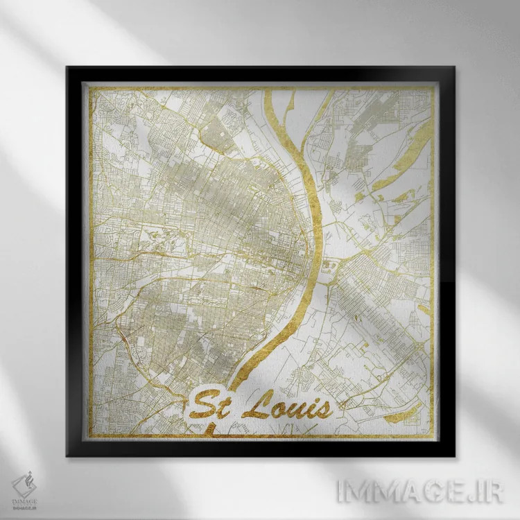 تابلو نقشه طرح شهری با برگ طلا سنت لوئیس اثر هوبرت روگوسکی - نمای قابدار مشکی