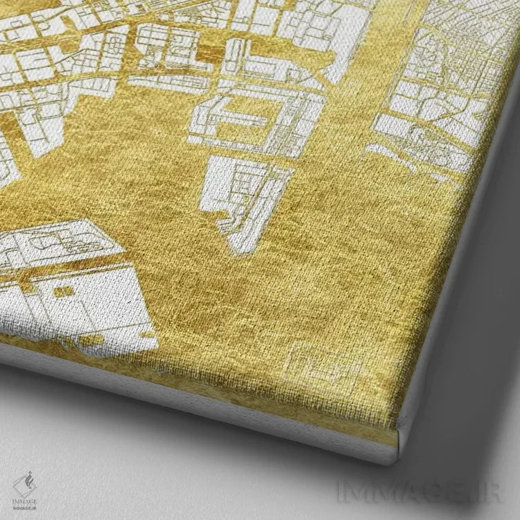 تابلو نقشه طرح شهری با برگ طلا توکیو اثر هوبرت روگوسکی - نمای نزدیک بافت بوم