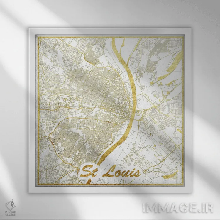 تابلو نقشه طرح شهری با برگ طلا سنت لوئیس اثر هوبرت روگوسکی - نمای قابدار سفید