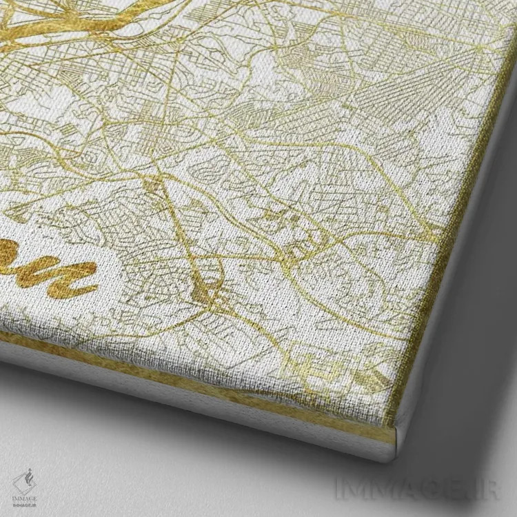 تابلو D.C. Gold Leaf Urban Blueprint Map,نقشه طرح شهری با برگ طلا واشینگتن دیسی اثر هوبرت روگوسکی - نمای نزدیک بافت بوم