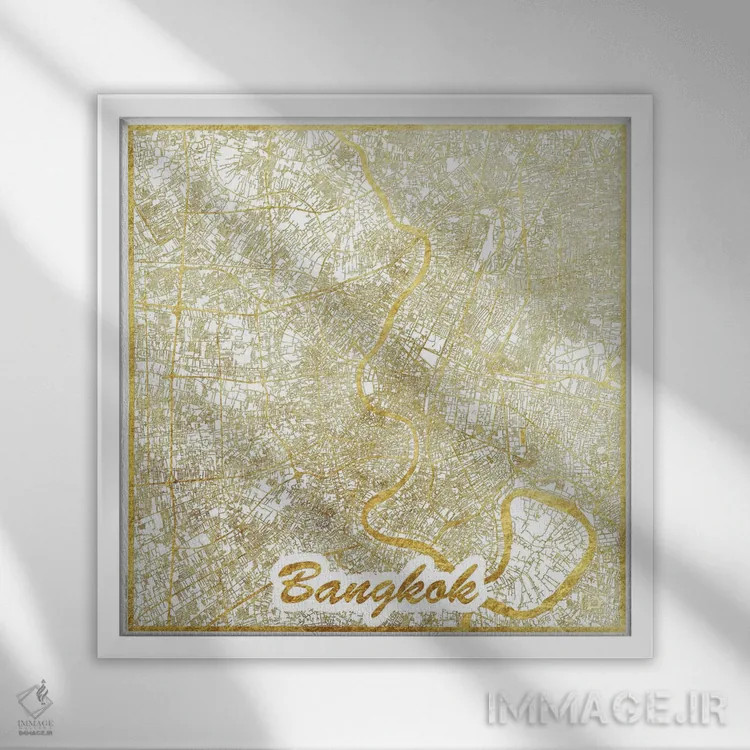 تابلو نقشه طرح شهری با برگ طلا بانکوک اثر هوبرت روگوسکی - نمای قابدار سفید