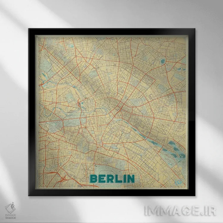 تابلو نقشه طرح شهری رترو برلین اثر هوبرت روگوسکی - نمای قابدار مشکی