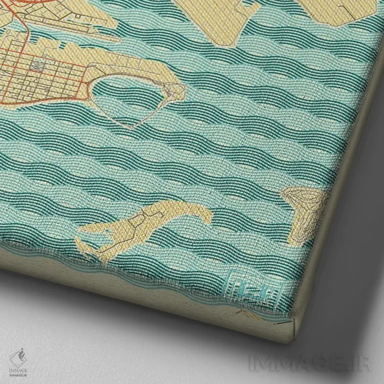 تابلو نقشه طرح شهری رترو بوستون اثر هوبرت روگوسکی - نمای نزدیک بافت بوم