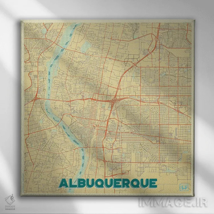 تابلو نقشه طرح شهری رترو آلبوکرکی اثر هوبرت روگوسکی - نمای روبهرو روی دیوار