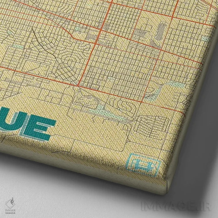 تابلو نقشه طرح شهری رترو آلبوکرکی اثر هوبرت روگوسکی - نمای نزدیک بافت بوم