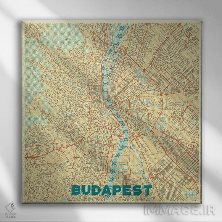 تابلو نقشه طرح شهری رترو بوداپست اثر هوبرت روگوسکی - نمای روبهرو روی دیوار