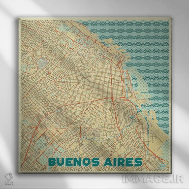 تابلو نقشه طرح شهری رترو بوئنوس آیرس اثر هوبرت روگوسکی - نمای روبهرو روی دیوار