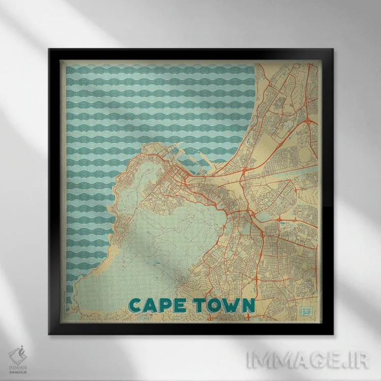 تابلو نقشه طرح شهری رترو کیپتاون اثر هوبرت روگوسکی - نمای قابدار مشکی