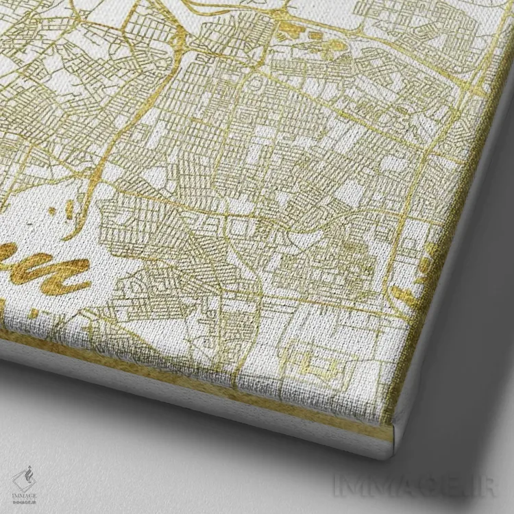 تابلو نقشه طرح شهری با برگ طلا کیپتاون اثر هوبرت روگوسکی - نمای نزدیک بافت بوم