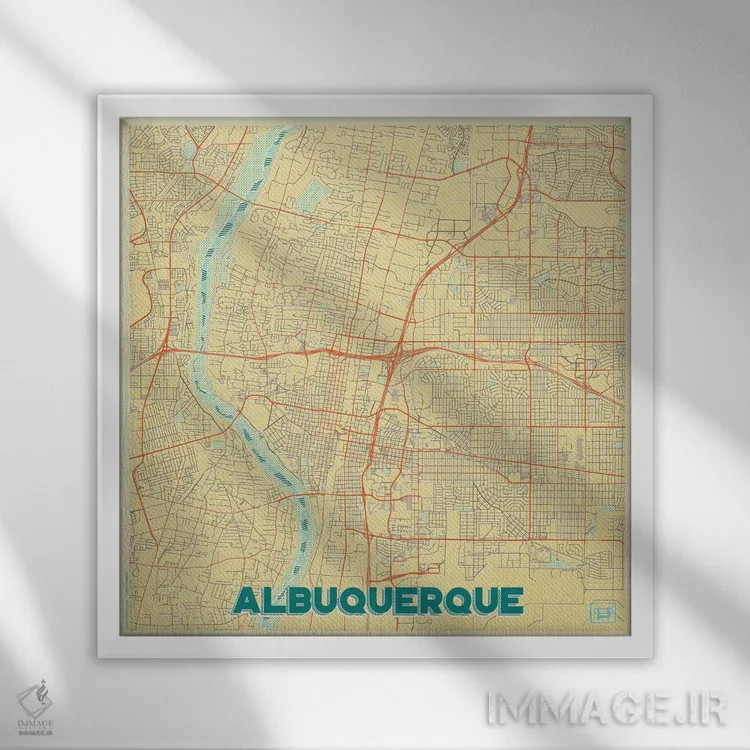 تابلو نقشه طرح شهری رترو آلبوکرکی اثر هوبرت روگوسکی - نمای قابدار سفید