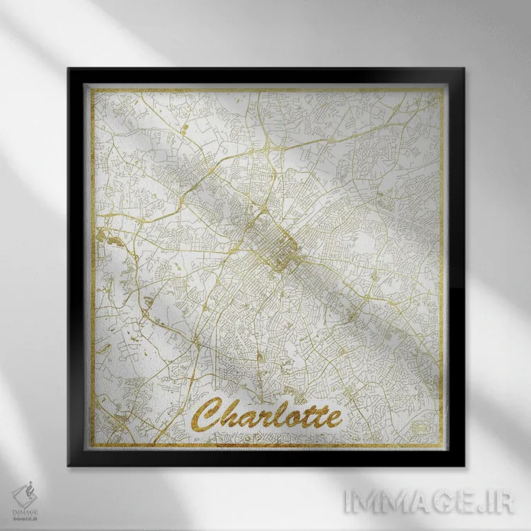 تابلو نقشه طرح شهری برگ طلایی شارلوت اثر هوبرت روگوسکی - نمای قابدار مشکی