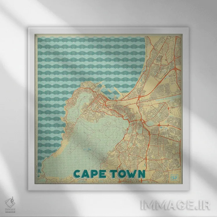 تابلو نقشه طرح شهری رترو کیپتاون اثر هوبرت روگوسکی - نمای قابدار سفید