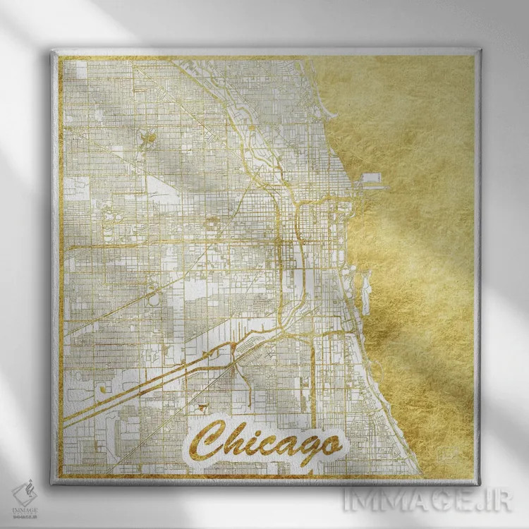 تابلو نقشه طرح شهری برگ طلایی شیکاگو اثر هوبرت روگوسکی - نمای روبهرو روی دیوار