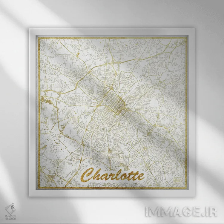 تابلو نقشه طرح شهری برگ طلایی شارلوت اثر هوبرت روگوسکی - نمای قابدار سفید