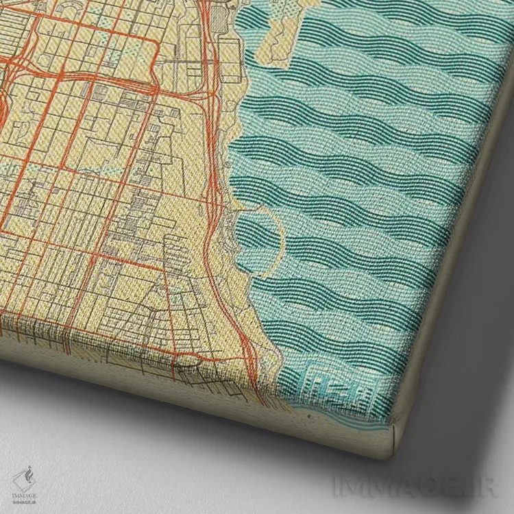 تابلو نقشه طرح شهری رترو شیکاگو اثر هوبرت روگوسکی - نمای نزدیک بافت بوم