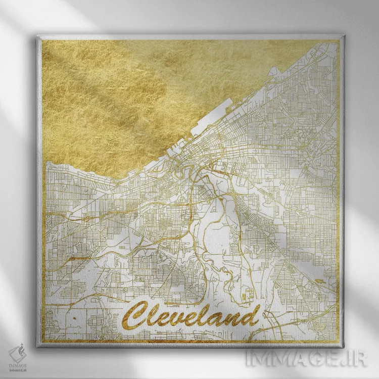 تابلو نقشه طرح شهری برگ طلایی کلیولند اثر هوبرت روگوسکی - نمای روبهرو روی دیوار