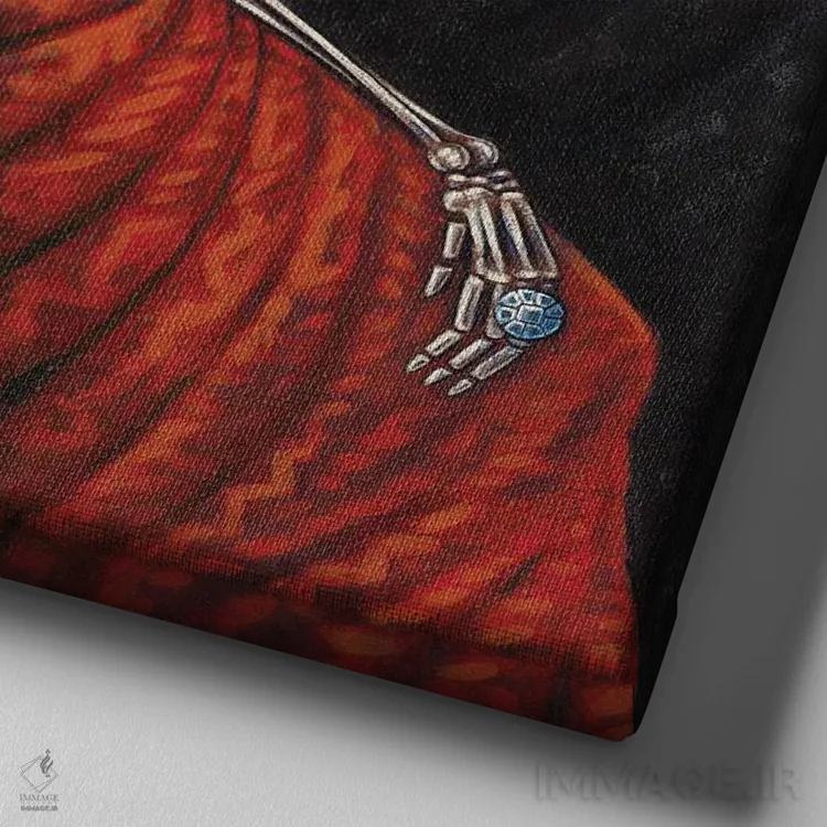 تابلو گفتگو با یک عنکبوت اثر هالی وود - نمای نزدیک بافت بوم